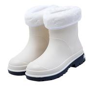 Wellingtons Womens Waterproof Boots Ladies Garden Shoes Designer Shoes for Women Mid Barrel Rain Boots Student Warm Non Slip Wear Plus Velvet Water Rubber Garden Men Zipper (White,36)