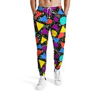 WELLINZER Men's Jogger Sweatpants 80s 90s Memphis Novelty Trousers Stretchy Casual Workout Pants Gift for Gym Workout, 80s 90s Black, Large