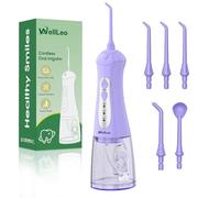 WellLeo Water Flosser for Teeth, Portable Oral Irrigator Rechargeable Water Dental Flosser Pick with High Pressure 5 Jet Tips, IPX7 Travel Water Flossing for Brace Teeth Cleaner Gum Care