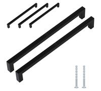 WellMade 7-1/2 Inch Matte Black Cabinet Handles - 5 Pack Modern Square Bar Drawer Pulls for Kitchen, Bathroom, Dresser - Durable & Scratch-Resistant Hardware