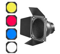 WELLMAKING Bowens Mount Reflector with Barn Door & Color Gels for LED Light | High-Output Reflector, Removable Honeycomb Grid, Beam Shaping Control, photography light Strobe Compatibility