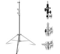 Wellmaking Stainless Steel Photography Light Stand 9.2ft/280cm.Spring Cushioned Heavy Duty Tripod Stand with 1/4”to3/8” Screw Adapter and Tilt Swivel Mount for Strobe, Video Light,ring light,Monolight