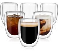 wellmall-hula 6x350ml Double Walled Coffee Glasses Mugs Caffee Mugs with Scoop Latte Macchiato Glass Cups,Borosilicate Heat Resistant Glass Cups for Espresso Tea Milk Juice Ice Cream hot Drink