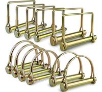 Wellmax 12-Pack Trailer Hitch Pin Assortment, 1/4" and 5/16" Diameter, Square and Arch Wire Lock Pins, Zinc-Plated Carbon Steel Safety Pins for PTO, Farm, Mower, and Boat Trailer Couplers, Gold