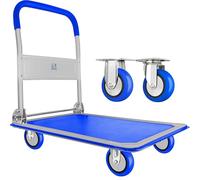Wellmax Push Cart Dolly by, Moving Platform Hand Truck, Foldable for Easy Storage and 360 Degree Swivel Wheels with 330lb Weight Capacity, Blue Color