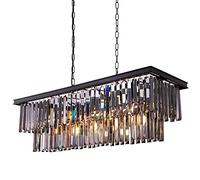 Wellmet 9-Light Black Crystal Chandelier 34.5 inch, Contemporary Modern Smoke Crystals Chandeliers Adjustable for Living Room, Dining Room, Pool Table Light, Kitchen Island Lighting