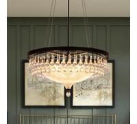 Wellmet Modern Black Crystal Chandelier, Drum 4-Light Crystal Droplet Chandelier Lighting Fixture for Living Room, Foyer, Kitchen, Dining Room, Bedroom 21.65''W