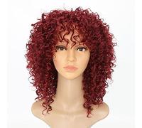 Wellmi Synthetic Wigs For Women Loose Curls Machine Made Wigs Short Curly Heat Resistant Wig Wine Red Color 14inches