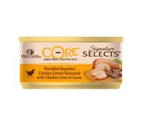 Wellness CORE Signature Selects 24 x 79g, Shredded Chicken & Chicken Liver - Wet Cat Food, Tasty Shreds in Sauce, Grain-Free, Natural, Hypoallergenic, Protein-Rich, High Meat Content