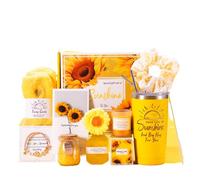 Wellness Gift Set for Women, Spa Care Set with Thermal Mug, Scented Candle & Bath Salt, Luxury Gift Box for Girlfriend, Mother & Colleague, Christmas etc. (Set 2 Yellow SunflowerB)