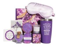 Wellness Gift Set for Women, Spa Care Set with Thermal Mug, Scented Candle & Bath Salt, Luxury Gift Box for Girlfriend, Mother & Colleague, Christmas etc. (Set 4 Purple Lavender)
