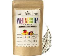 WELLNESS TEA - Stress & Anxiety Relief - Detox tea - Anti Inflammatory Diet - Wellbeing Infusion - Green Tea, Turmeric, Ginger, Spirulina, Mango, Passion Fruit, Papaya - All Natural Herbal Tea 100g