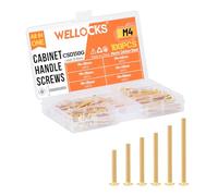 WELLOCKS Cabinet Handle Screws | M4 25-50mm Machine Screws Assortment | Pan Washer Head Metal Phillips Screws Kit | for Cabinet Drawer Cupboard Closet Pulls Knobs (CSD150G) | Gold | 100 PCS