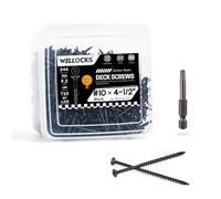 WELLOCKS Deck Screws 4-1/2", Wood Screws #10×4-1/2", Black 246 PCS, Superior Rust Resistant, Epoxy Coated, Above 1000 Hour Salt Spray Coating T25 Torx Star Bit Included for Outdoor Wood Fence