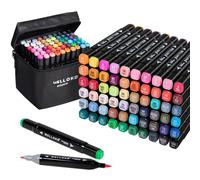 WELLOKB Alcohol Markers Set, 60 colors Alcohol Based Dual Tip, Fine and Brush Tip for Adult Coloring Books, Drawing, Sketching