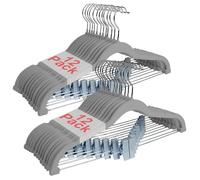 Wellong 24 Packs Trouser Hangers, 42cm Velvet Skirt Hangers with Clips, Heavy-Duty Clothes Hangers, Non-Slip Coat Hangers for Shirts, Pants, Skirts, Dresses, Jackets, Coat - Grey