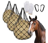 Wellovar Hay Nets for Horses Slow Feed:Hay Feeder Nets for Horses-40 Inch Length Hay Net with 2 Pairs Gloves-Durable Hay Bags for Horses Goats Sheep Donkey