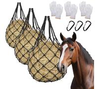 Wellovar Hay Nets for Horses Slow Feed:Hay Feeder Nets for Horses-40 Inch Length Hay Net with 2 Pairs Gloves-Durable Hay Bags for Horses Goats Sheep Donkey