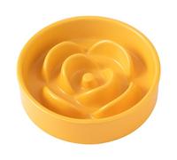 Welloyed 6'' Ceramic Slow Feeder Dog Bowls - Petal Shape Modern Dog Food Dish for Cats and Small Breed Dogs, Puzzle Maze Bowl to Slow Down Eating, Anti-Gulping, Dishwasher & Microwave Safe, Yellow
