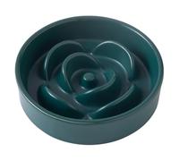Welloyed 6'' Ceramic Slow Feeder Dog Bowls - Petal Shape Modern Dog Food Dish for Cats and Small Breed Dogs, Puzzle Maze Bowl to Slow Down Eating, Anti-Gulping, Dishwasher & Microwave Safe, Green