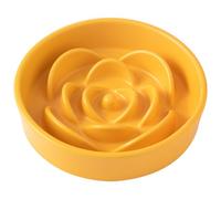 Welloyed 8.25'' Ceramic Slow Feeder Dog Bowls - Petal Shape Modern Dog Food Dish for Medium and Large Breeds, Puzzle Maze Bowl to Slow Down Eating, Anti-Gulping, Dishwasher & Microwave Safe, Yellow
