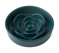 Welloyed 8.25'' Ceramic Slow Feeder Dog Bowls - Petal Shape Modern Dog Food Dish for Medium and Large Breeds, Puzzle Maze Bowl to Slow Down Eating, Anti-Gulping, Dishwasher & Microwave Safe, Green