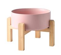 Welloyed 8'' Ceramic Raised Dog Bowl - 70Oz Dog Food & Water Bowl with Elevated Non-Slip Bamboo Stand, Dishwasher & Microwave Safe, Anti Vomiting Heavy Duty Pet Bowl for Medium and Large Dogs, Pink