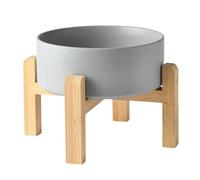 Welloyed 8'' Ceramic Raised Dog Bowl - 70Oz Dog Food & Water Bowl with Elevated Non-Slip Bamboo Stand, Dishwasher & Microwave Safe, Anti Vomiting Heavy Duty Pet Bowl for Medium and Large Dogs, Grey