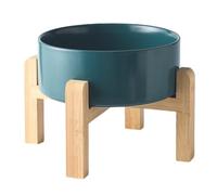 Welloyed 8'' Ceramic Raised Dog Bowl - 70Oz Dog Food & Water Bowl with Elevated Non-Slip Bamboo Stand, Dishwasher & Microwave Safe, Anti Vomiting Heavy Duty Pet Bowl for Medium and Large Dogs, Green