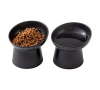 Welloyed Ceramic Raised Cat Bowls - Diamond Slanted Bowl (2 x Bowl - Black)