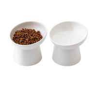 Welloyed Ceramic Raised Cat Bowls - Diamond Slanted Bowl (2 x Bowl - White)
