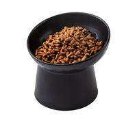 Welloyed Ceramic Raised Cat Bowls - Elevated Tilted Cat Food and Water Bowls, Anti Vomiting and Protect Pets' Spines Pet Feeding Dish for Cats, Dishwasher Microwave Safe (1 x Bowl - Black)