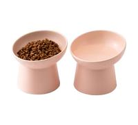 Welloyed Ceramic Raised Cat Bowls - Elevated Tilted Cat Food and Water Bowls Set, Anti Vomiting and Protect Pets' Spines Pet Feeding Dish for Cats, Dishwasher Microwave Safe (2 x Bowl - Pink)