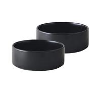 Welloyed Ceramic Set of 2 Dog and Cat Bowls - Classic Food & Water Bowl for Kitty, Cats and Toy Breed Dogs, Weighted Dog Dishes, Food Grade Pet Bowl, Dishwasher & Microwave Safe (5.1'', 2*16OZ, Black)