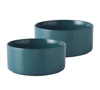 Welloyed Ceramic Set of 2 Dog Bowls - Classic Dogs Food & Water Bowl for Small and Medium Breed, Heavy-Duty Non-Slip Dog Dishes, Food Grade Pet Bowl, Dishwasher & Microwave Safe (6'', 2*30OZ, Green)