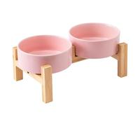 Welloyed Elevated Ceramic Dog Bowl Set - Raised Dog Bowls with Non Slip Bamboo Stand, Food and Water Bowl Set for Kitty, Cats and Toy Breed Dogs, Pet Bowls, Weighted Dogs Dishes (5.1'', 2*16OZ, Pink)