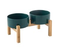 Welloyed Raised Ceramic Dog Bowl Set - Elevated Dog Bowls with Non Slip Bamboo Stand, Food and Water Bowl Set for Small and Medium Breed Dogs, Pet Bowls, Weighted Dogs Dishes (6'', 2 * 30OZ, Green)