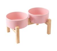 Welloyed Raised Ceramic Dog Bowl Set - Elevated Dog Bowls with Non Slip Bamboo Stand, Food and Water Bowl Set for Small and Medium Breed Dogs, Pet Bowls, Weighted Dogs Dishes (6'', 2 * 30OZ, Pink)
