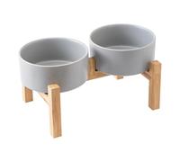 Welloyed Raised Ceramic Dog Bowl Set - Elevated Dog Bowls with Non Slip Bamboo Stand, Food and Water Bowl Set for Small and Medium Breed Dogs, Pet Bowls, Weighted Dogs Dishes (6'', 2 * 30OZ, Grey)