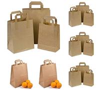 Wellpack Europe 150 x STRONG SOS SMALL BROWN PAPER CARRIER FOOD PARTY GIFT BAGS WITH HANDLES