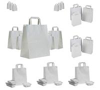 Wellpack Europe 150 x STRONG SOS WHITE KRAFT PAPER CARRIER FOOD PARTY GIFT BAGS WITH HANDLES
