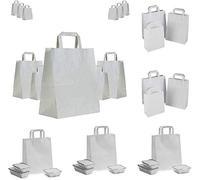 Wellpack Europe Heavy duty White/Brown Kraft Paper Carrier Bags with Handle (White, 100 (Medium / 8x10x5 Inches / 220x250x110mm))