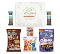 WellPaw Dog Treat Gift Box, Premium Natural Dog Treat Selection Gift Set with Biscuits, Peanut Butter Balls, Duck Treats, Snack Bars & Sausage Sticks, Dog Gift Hamper for Dogs