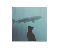 WELLPOSTER Cat And Shark Posters Artful Canvas Prints Wall Art Trippy Painting Abstract Wall Decor for Living Room12x12inch(30x30cm) Unframe-style