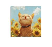 WELLPOSTER Chill Cat with Sunflowers Posters Artful Canvas Prints Wall Art Trippy Painting Abstract Wall Decor for Living Room20x20inch(50x50cm) Unframe-style