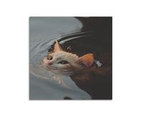 WELLPOSTER Chill Cute Swiming Cat Posters Artful Canvas Prints Wall Art Trippy Painting Abstract Wall Decor for Living Room28x28inch(70x70cm) Unframe-style