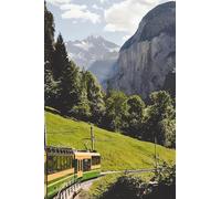 WELLPOSTER Exploring the Swiss Mountain Railway Landscape Canvas Print, 50 x 75 cm, Unframed Wall Art, Green and Yellow Train