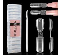 Wellquinn Dual-ended Short Nail Mold Kit, Square & Almond Shape, Embeddable Ultra-Thin Seamless Measured Nail Forms with Gel Scoop, 15 Sizes 75Pcs