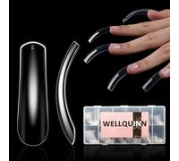 WELLQUINN Square Curved Nail Tips Press On Full Coverage, False Nails Acrylic Extra Clear Xxl Long Xl, Extension, 10 Sizes, 200 Pieces