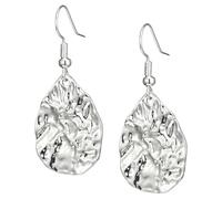 Wellrun 1 Pair Silver Teardrop Earrings,Hammered Dangly Drop Earrings with Apricot Shaped Texture,Lightweight Elegant Dangle Earrings for Women,Daily Wear and Special Occasions
